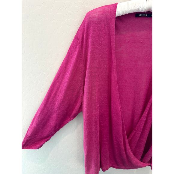 NIC+ZOE | Magenta Pink Plus Size Linen Blend Surplice Deep V-Neck Cardigan | 2X - Picture 3 of 6